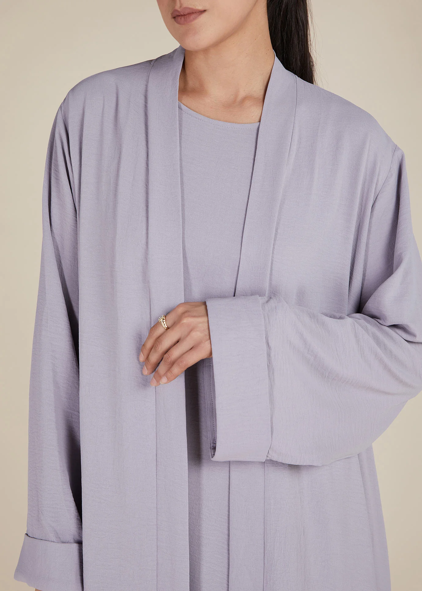 Two Piece Open Abaya With Slip Lilac - Image 6
