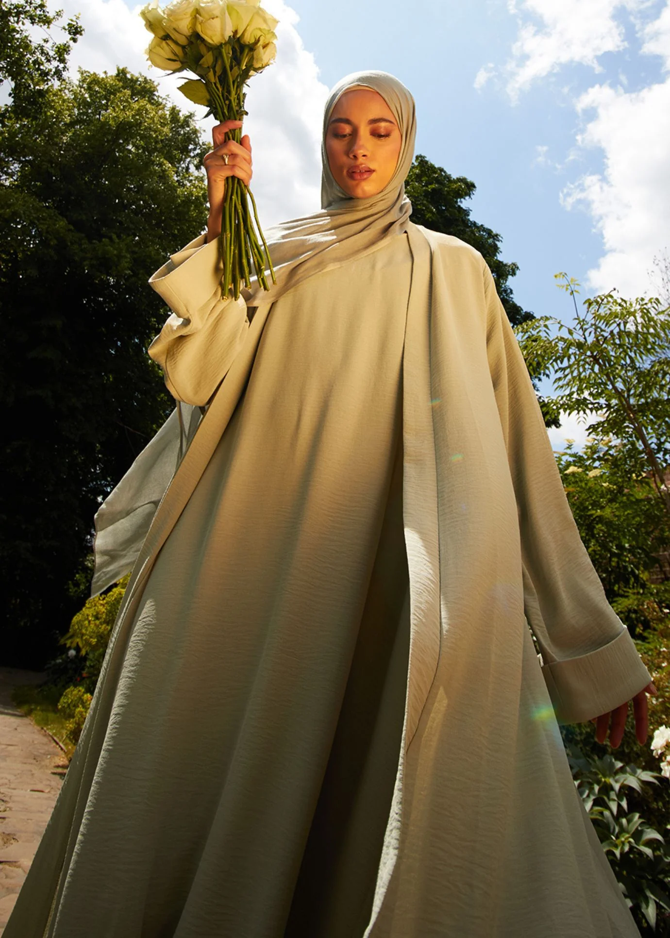 Two Piece Open Abaya With Slip Mint - Image 2