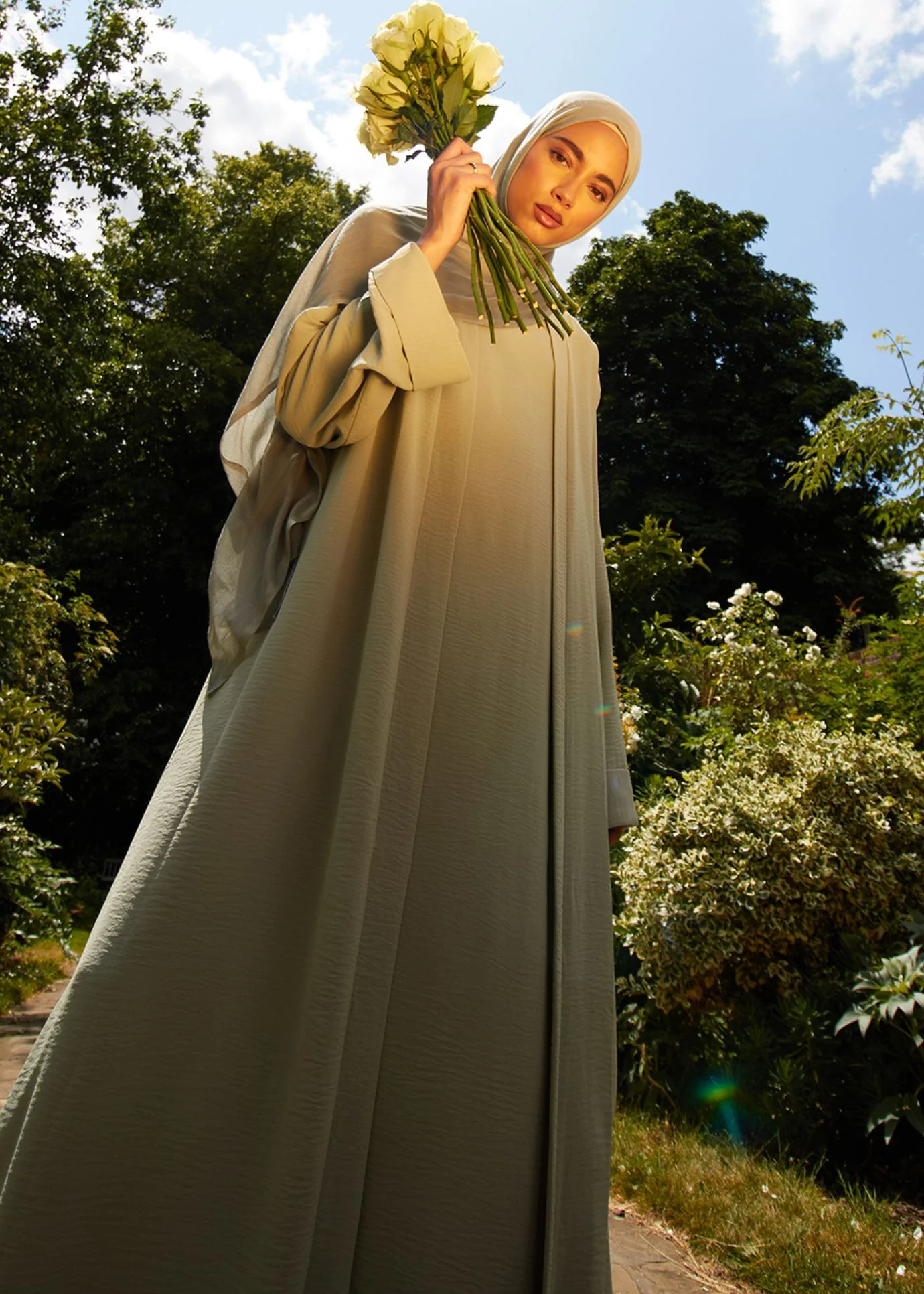 Two Piece Open Abaya With Slip Mint - Image 3