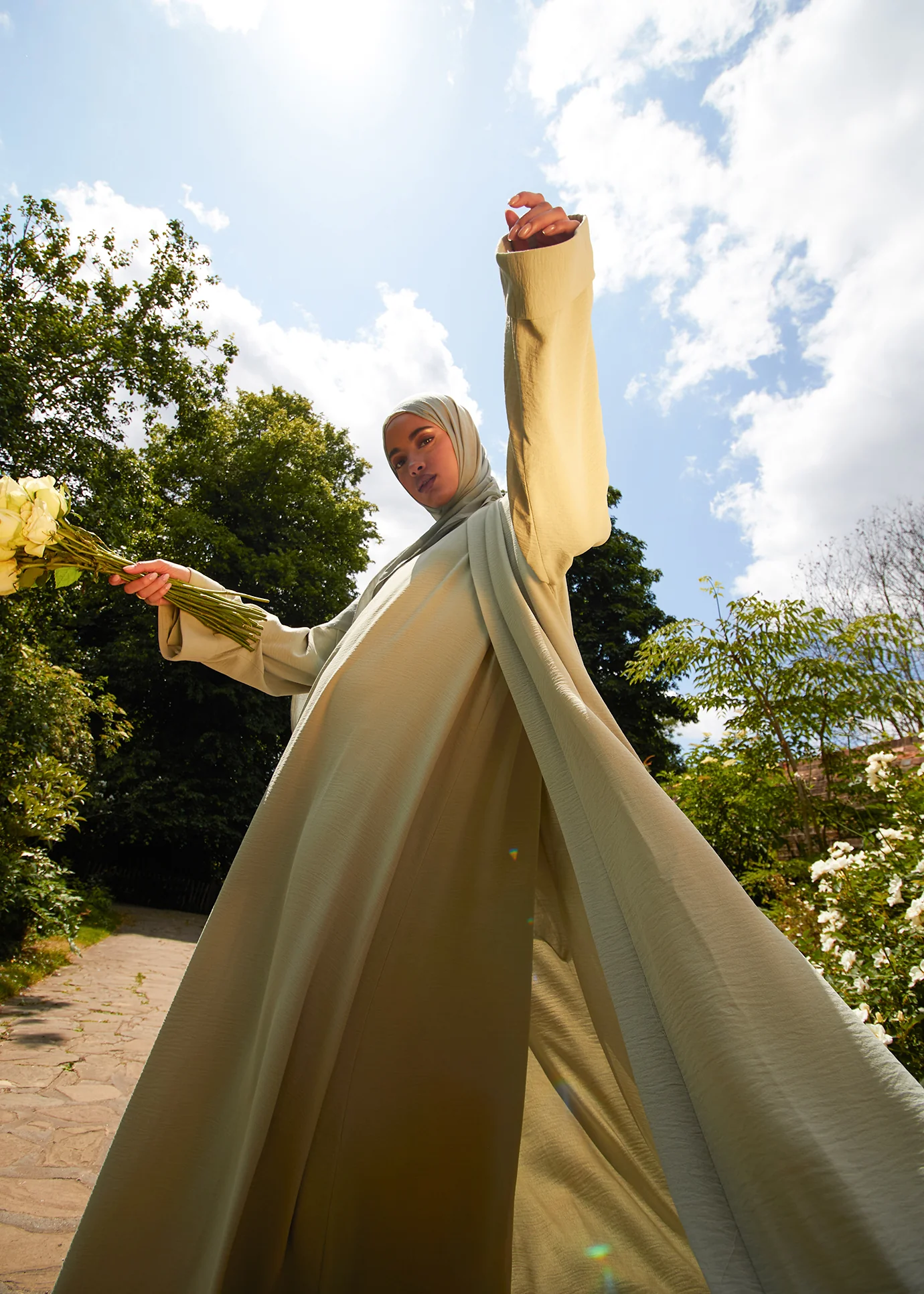 Two Piece Open Abaya With Slip Mint - Image 5