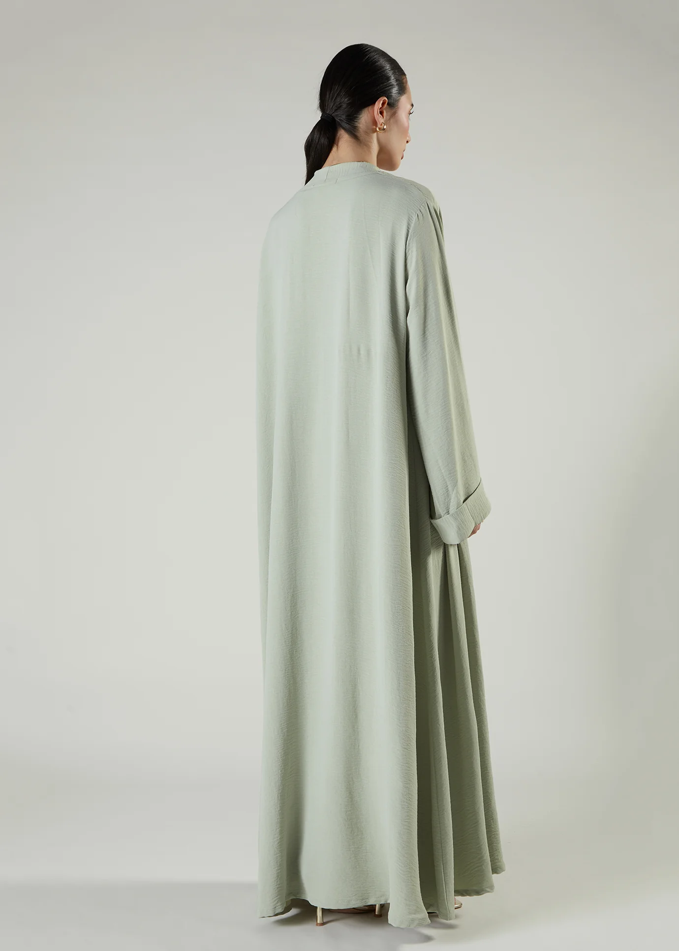 Two Piece Open Abaya With Slip Mint - Image 7