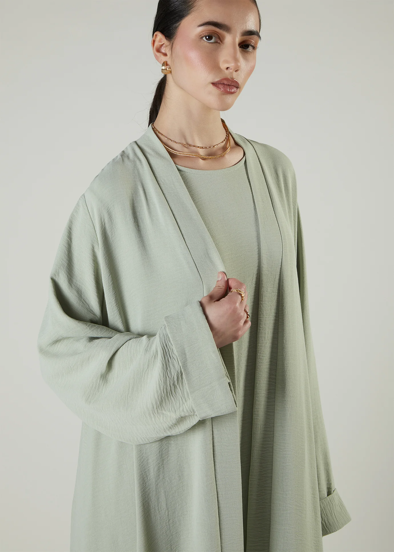Two Piece Open Abaya With Slip Mint - Image 8
