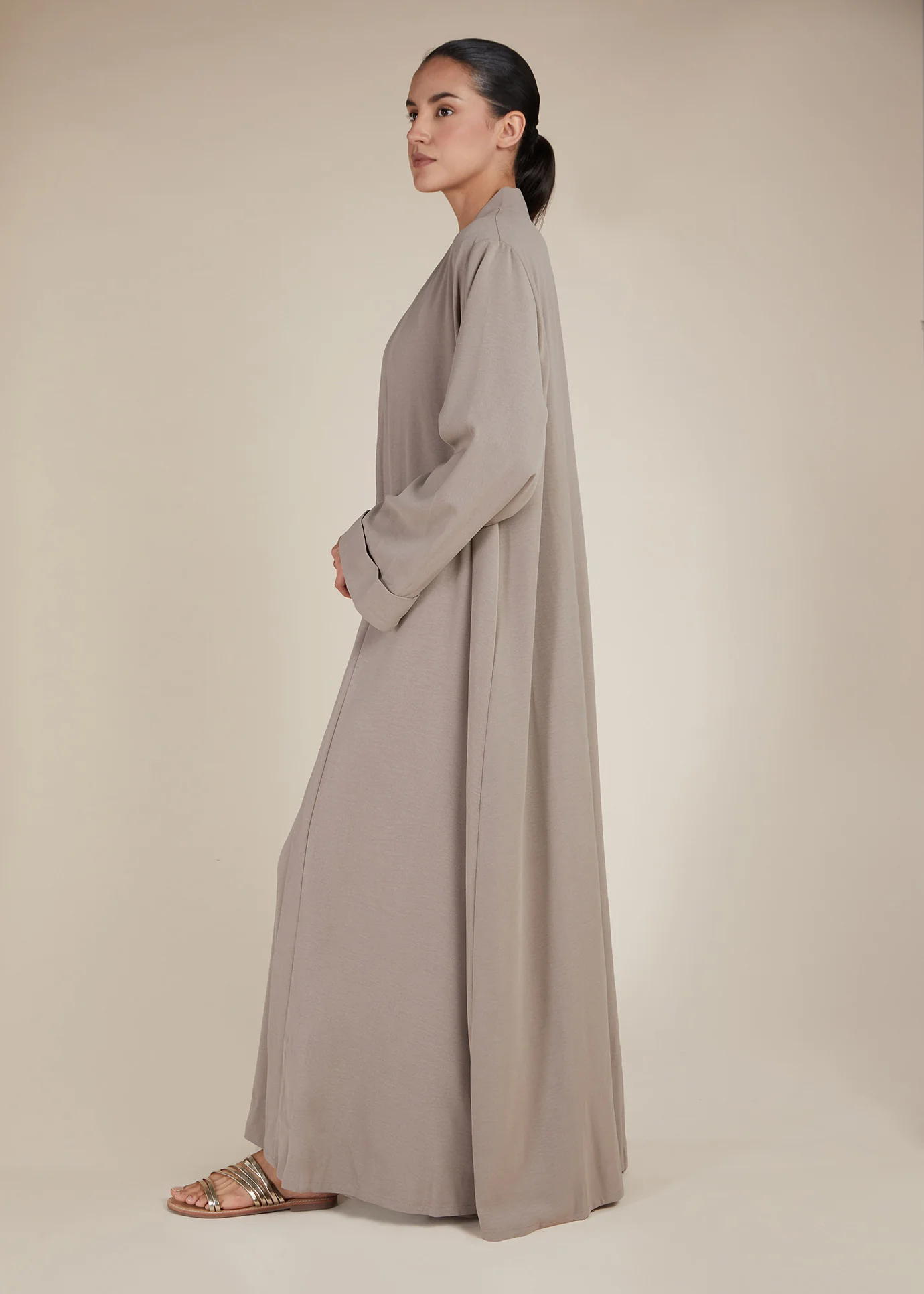 Two Piece Open Abaya With Slip Natural - Image 3