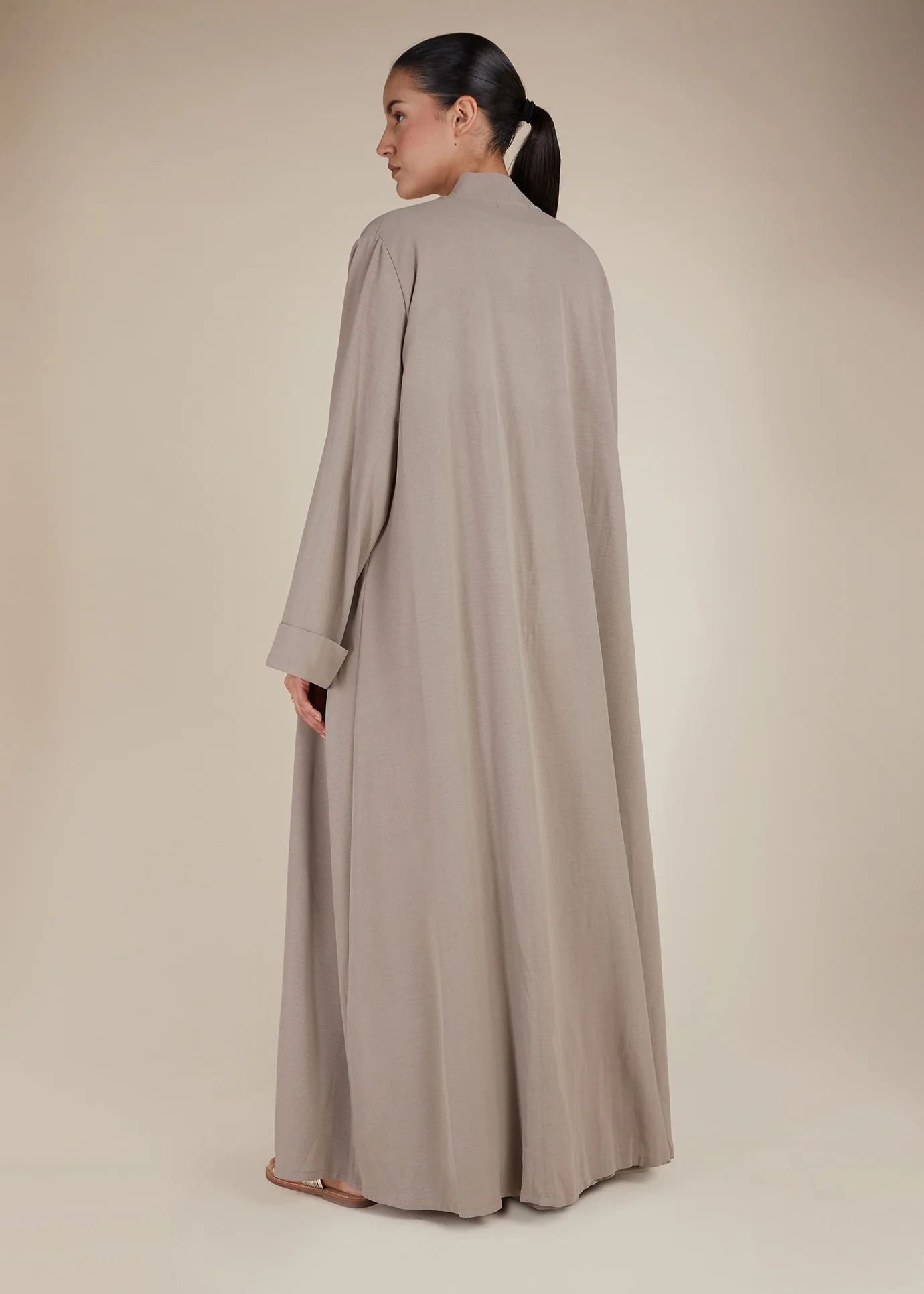 Two Piece Open Abaya With Slip Natural - Image 4