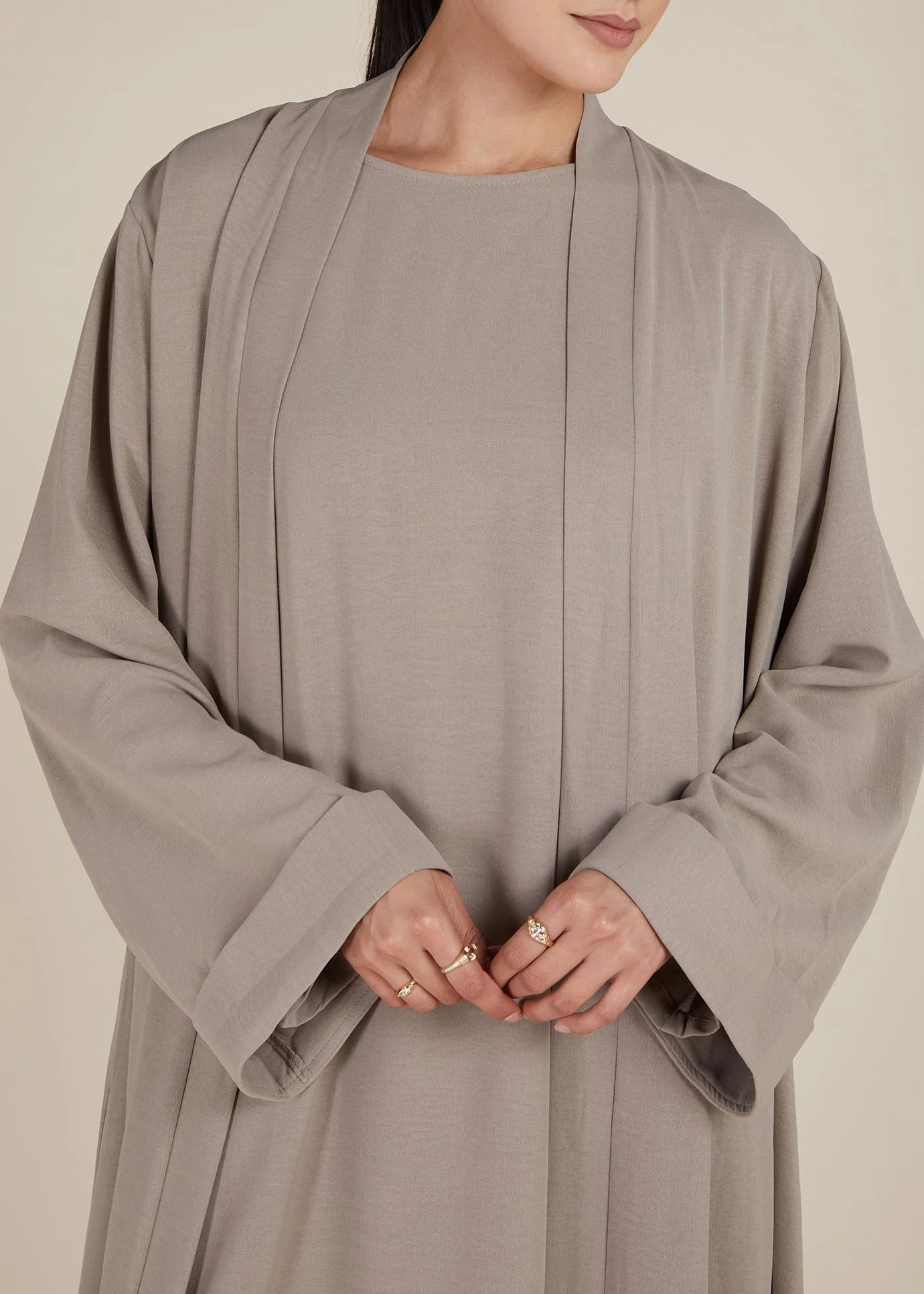 Two Piece Open Abaya With Slip Natural - Image 5