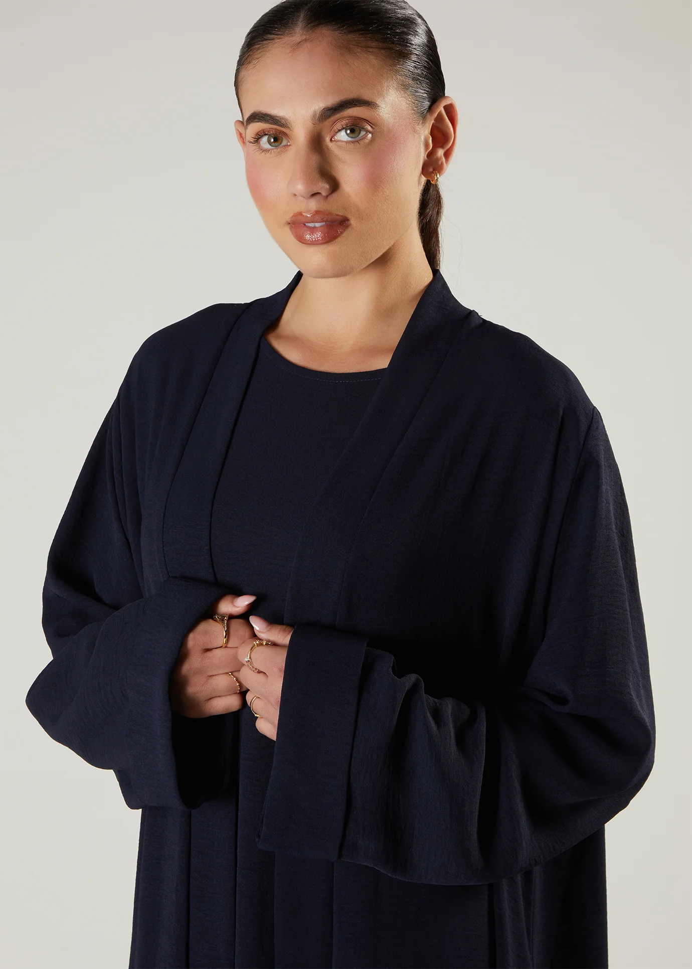 Two Piece Open Abaya with Slip Navy - Image 4