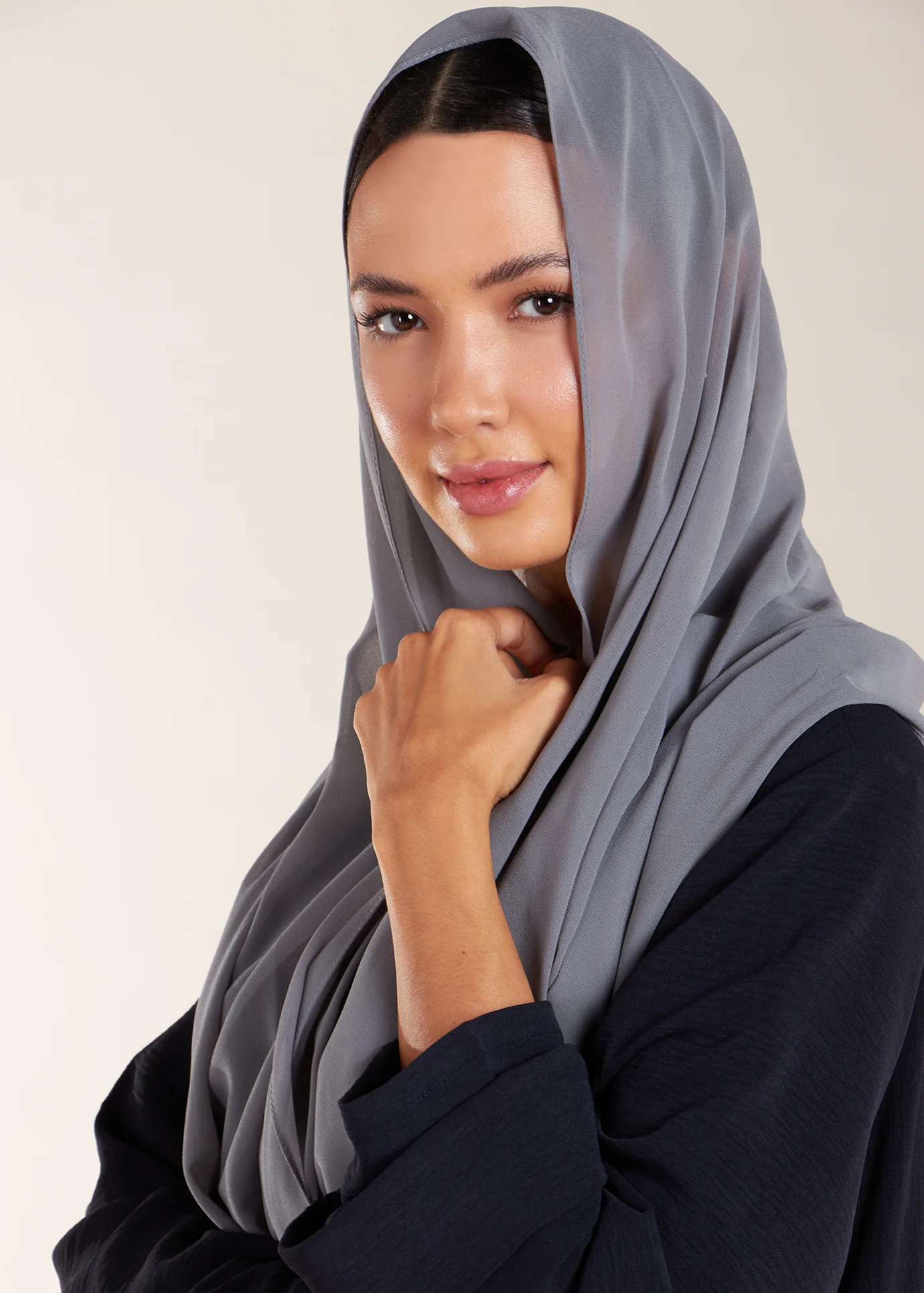 Two Piece Open Abaya with Slip Navy - Image 5