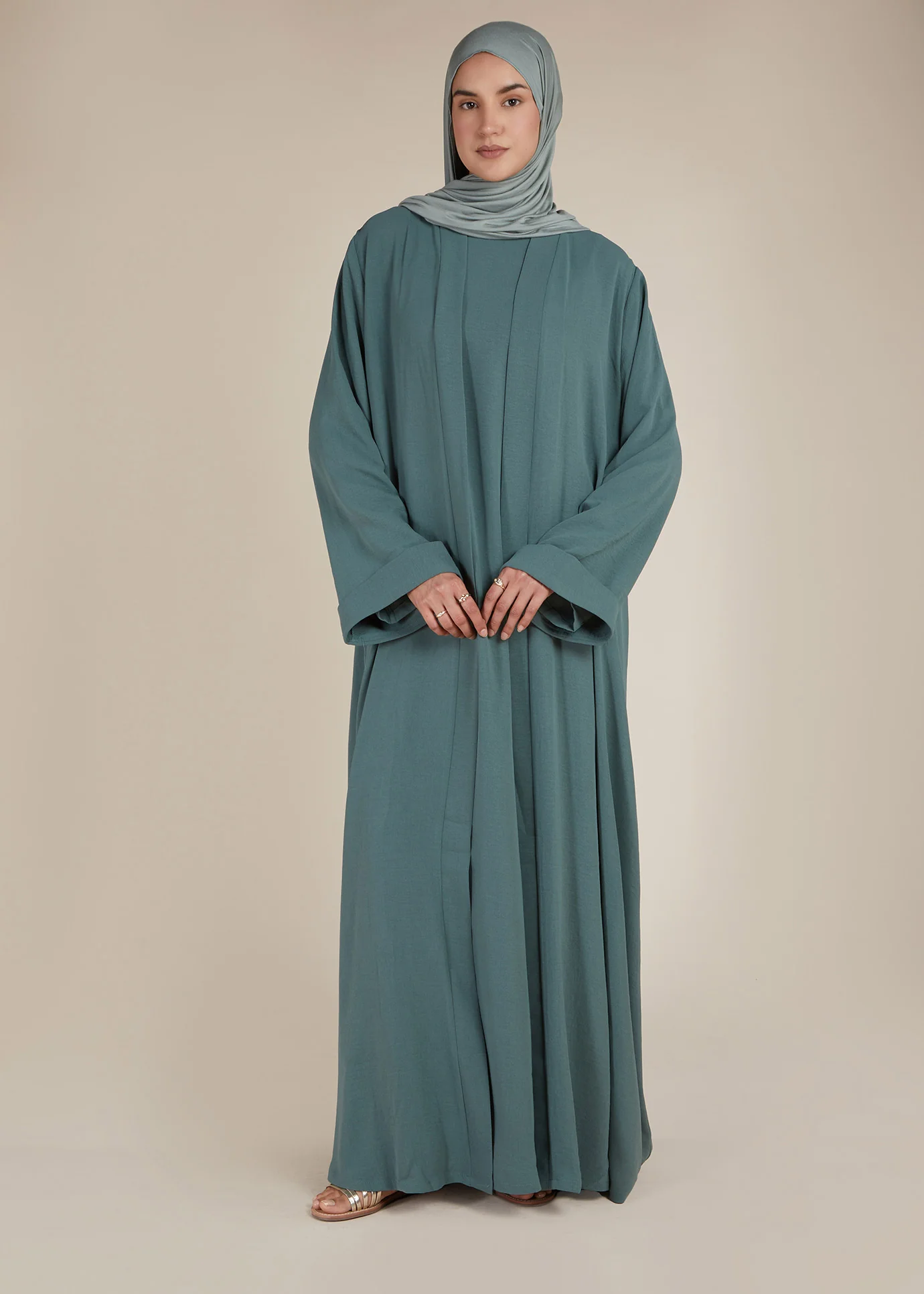 Two Piece Open Abaya With Slip Sage - Image 4