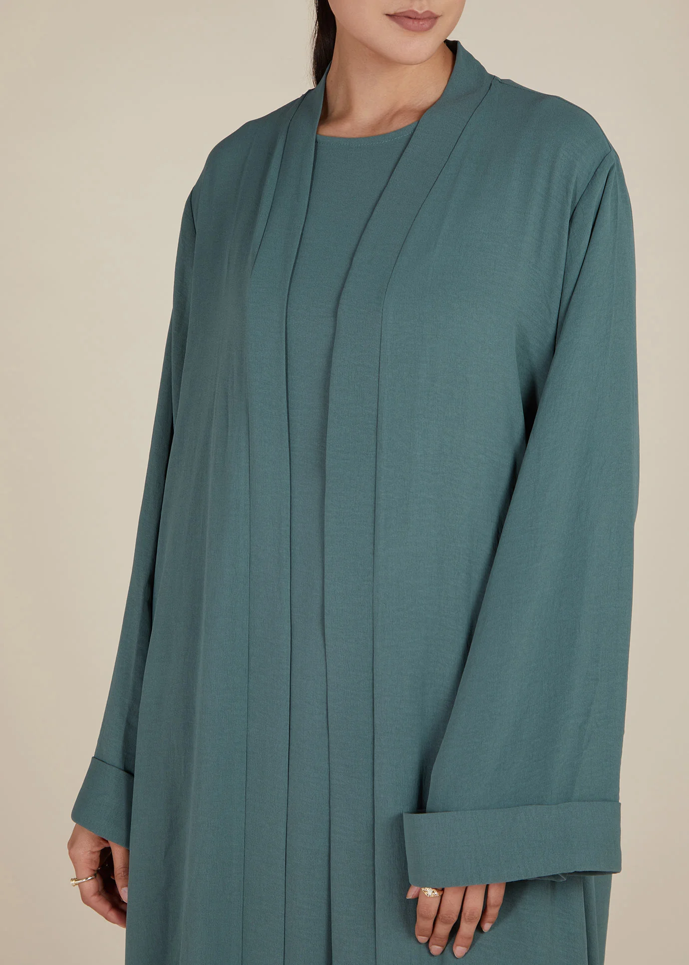 Two Piece Open Abaya With Slip Sage - Image 6