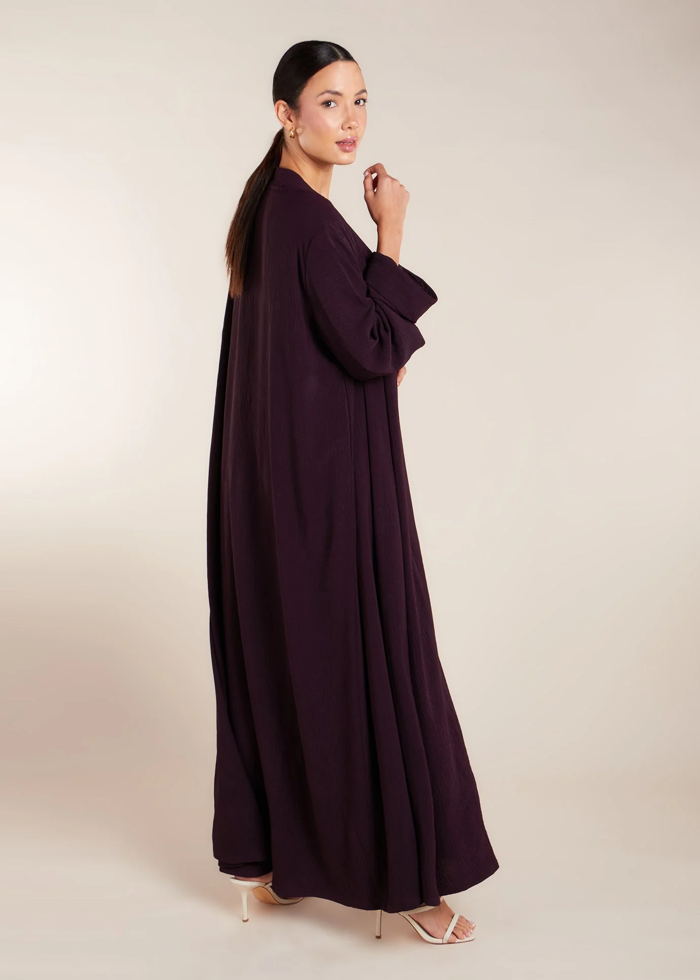 Two Piece Open Abaya with Slip Taupe - Image 3