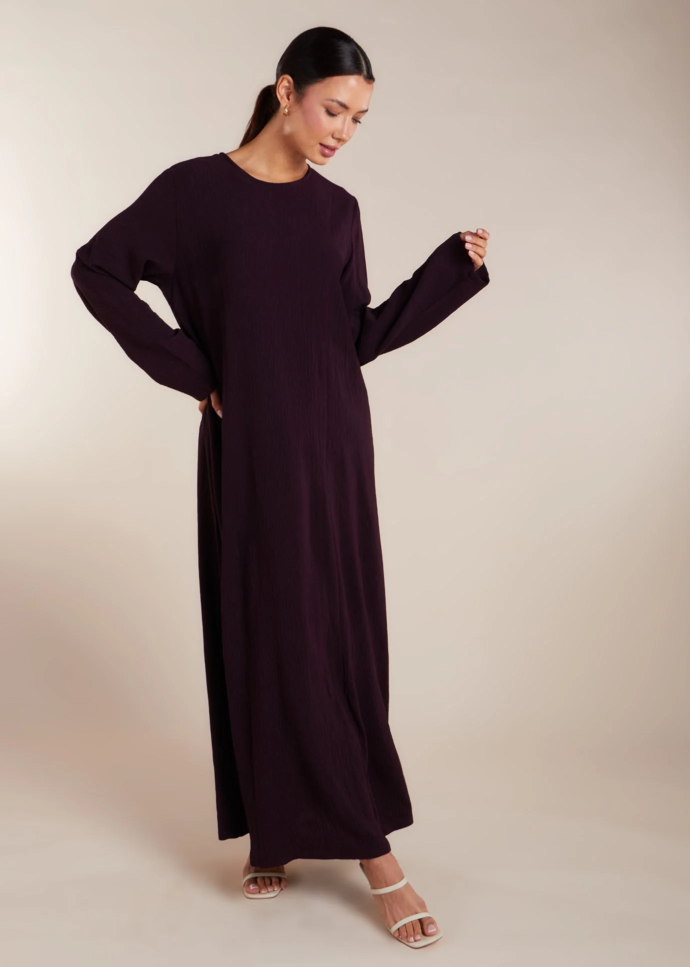 Two Piece Open Abaya with Slip Taupe - Image 4