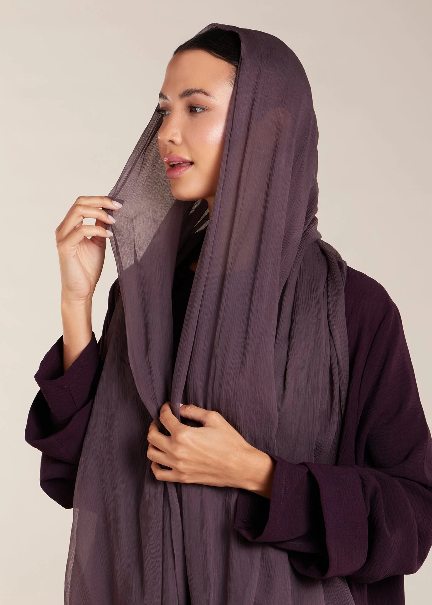 Two Piece Open Abaya with Slip Taupe - Image 6
