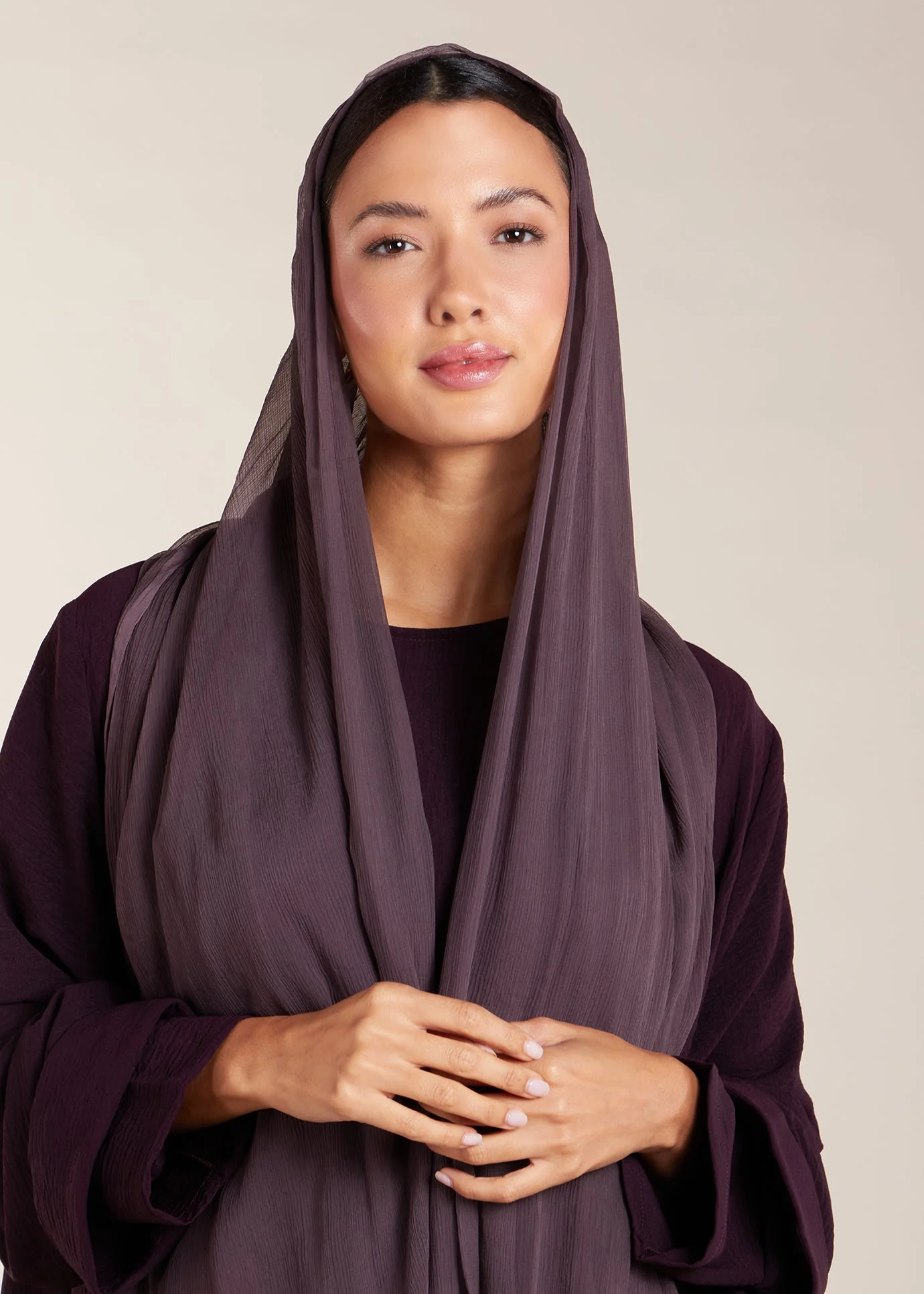 Two Piece Open Abaya with Slip Taupe - Image 7