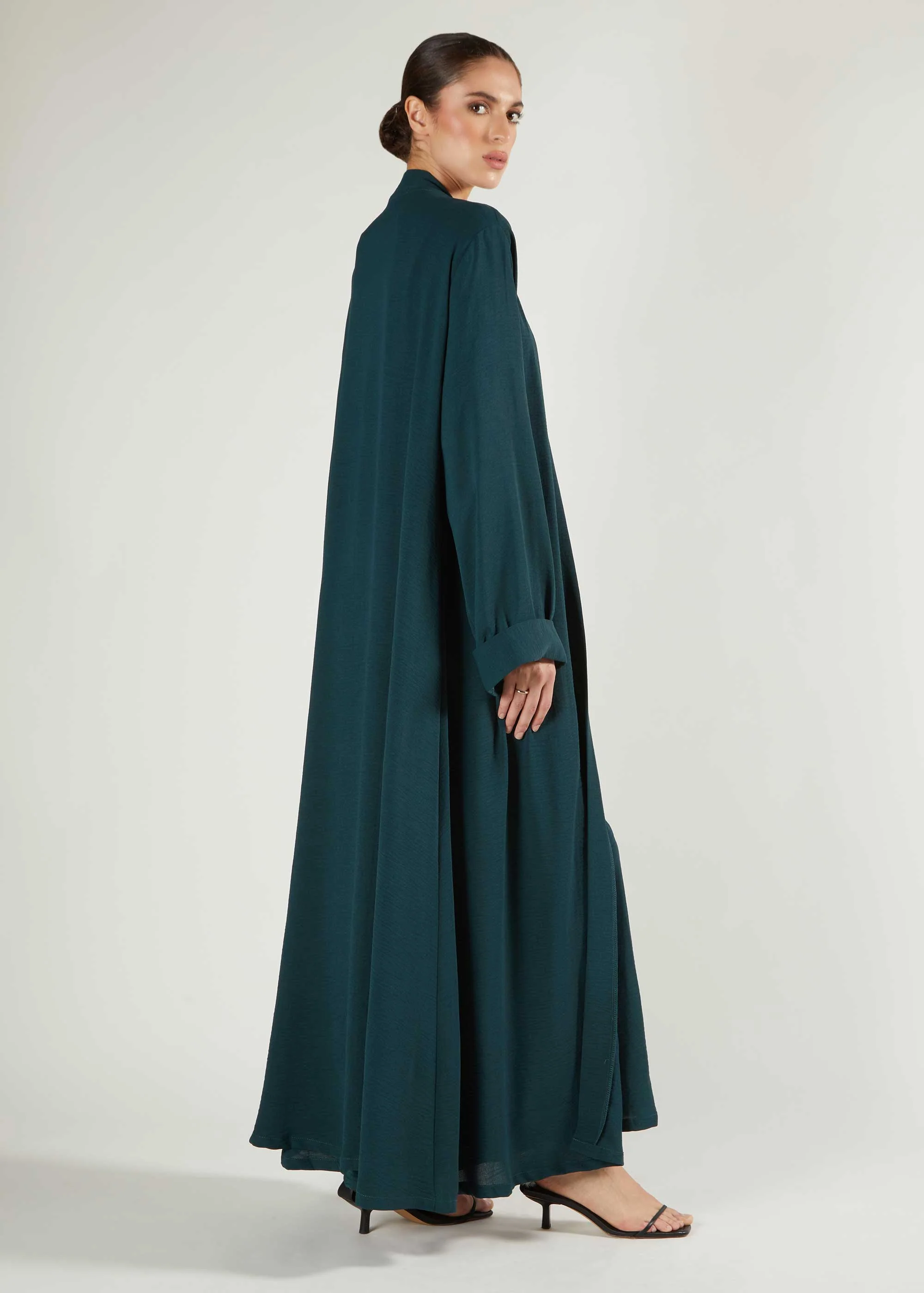 Two Piece Open Abaya With Slip Teal - Image 2