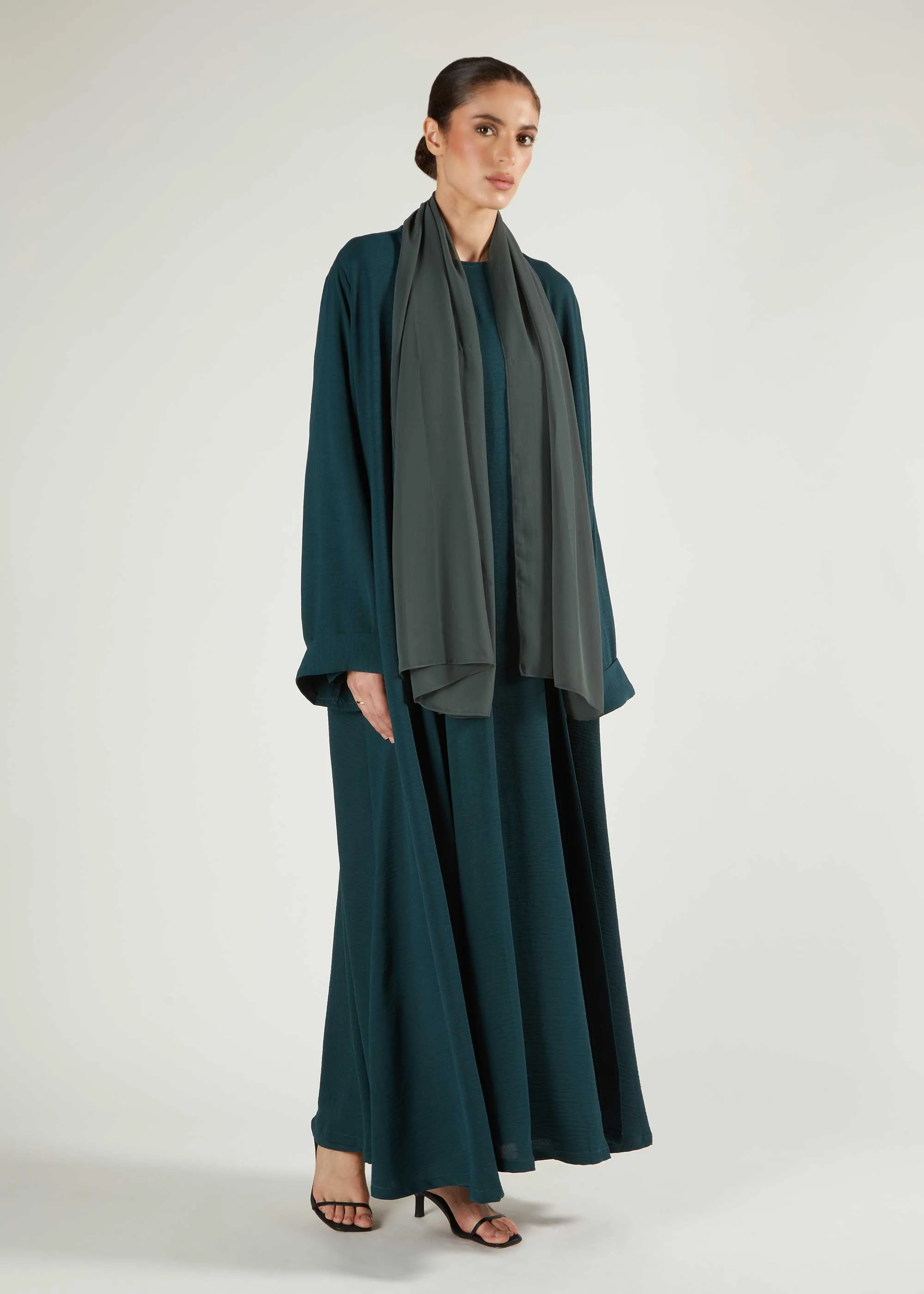 Two Piece Open Abaya With Slip Teal - Image 3