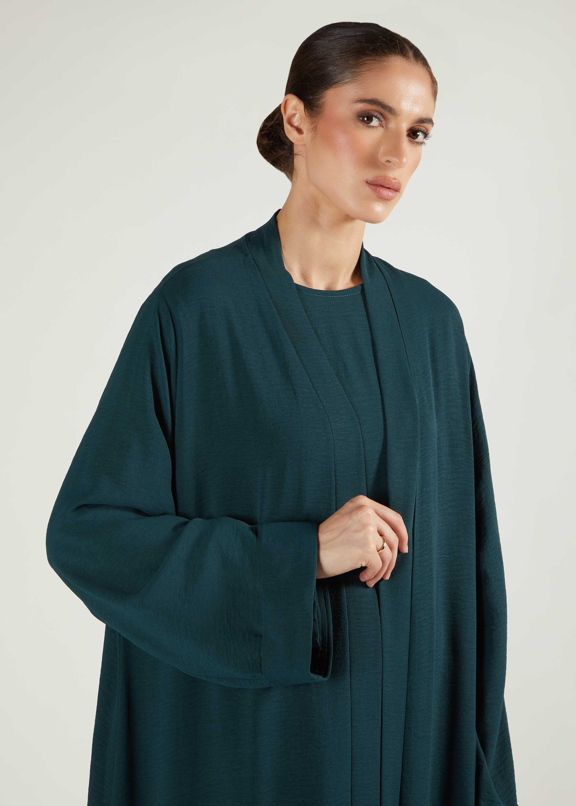 Two Piece Open Abaya With Slip Teal - Image 4