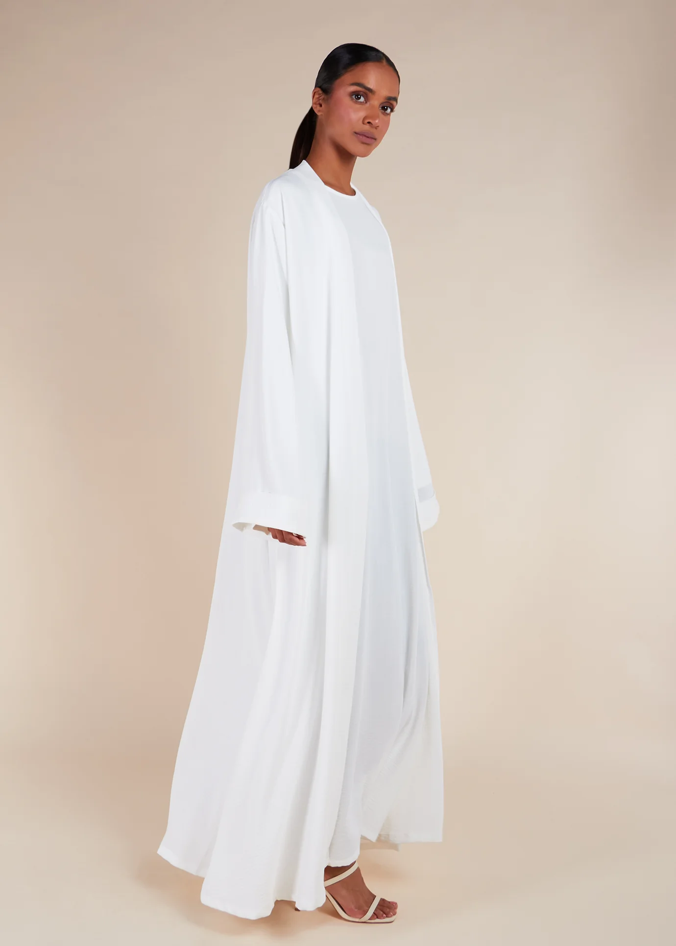 Two Piece Open Abaya With Slip White - Image 3
