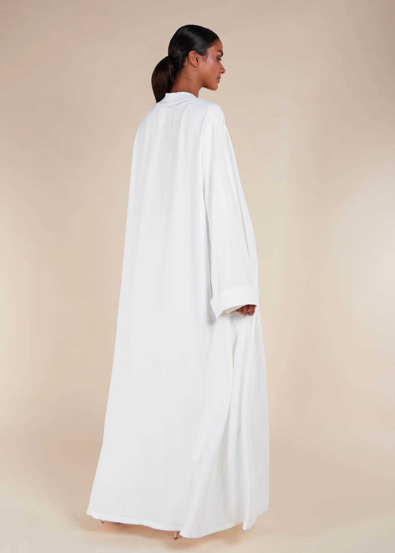 Two Piece Open Abaya With Slip White - Image 4
