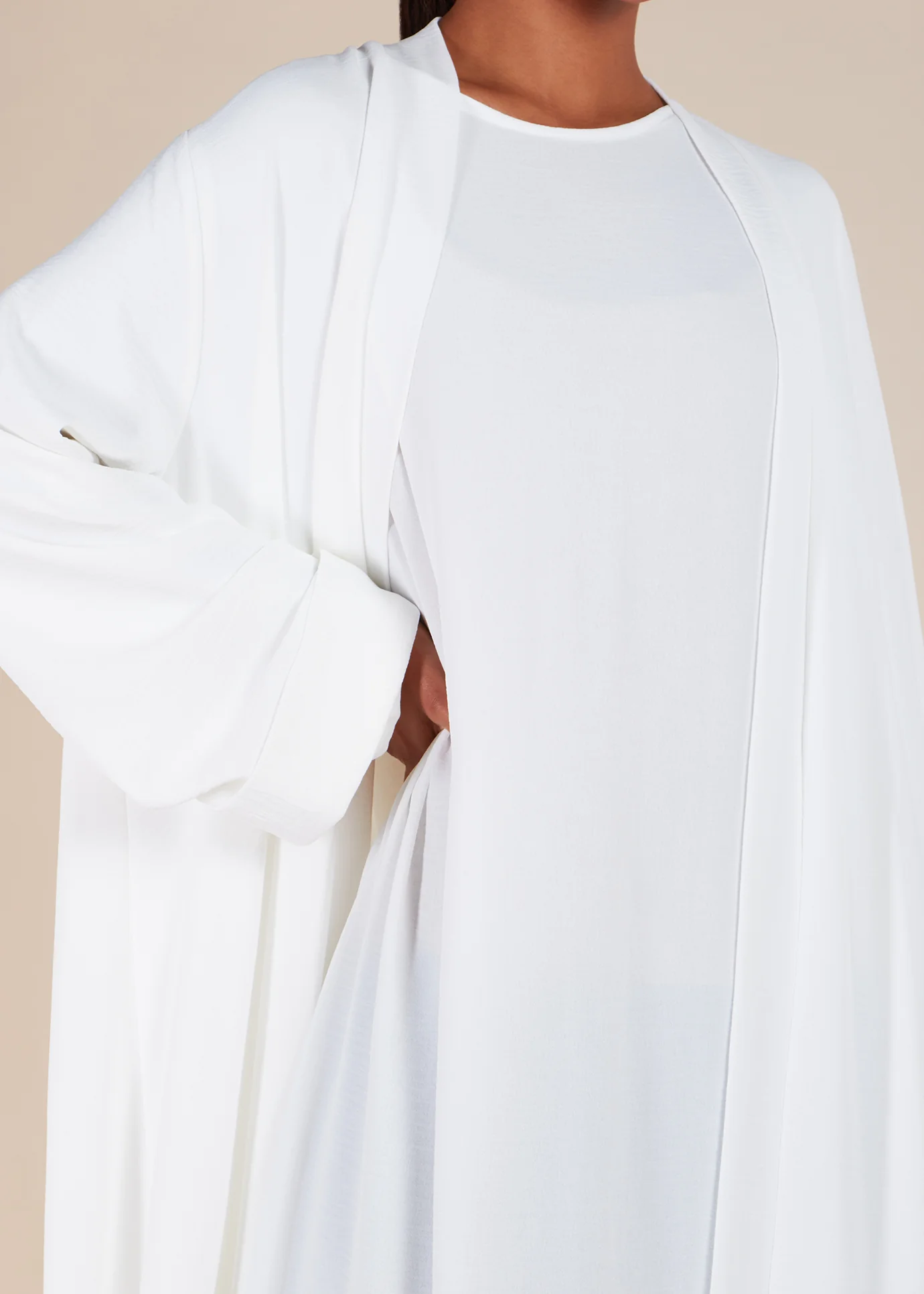 Two Piece Open Abaya With Slip White - Image 5